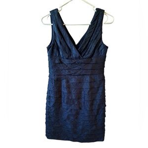 ADRIANNA PAPELL PETITE BLUE RUFFLE DRESS 4P